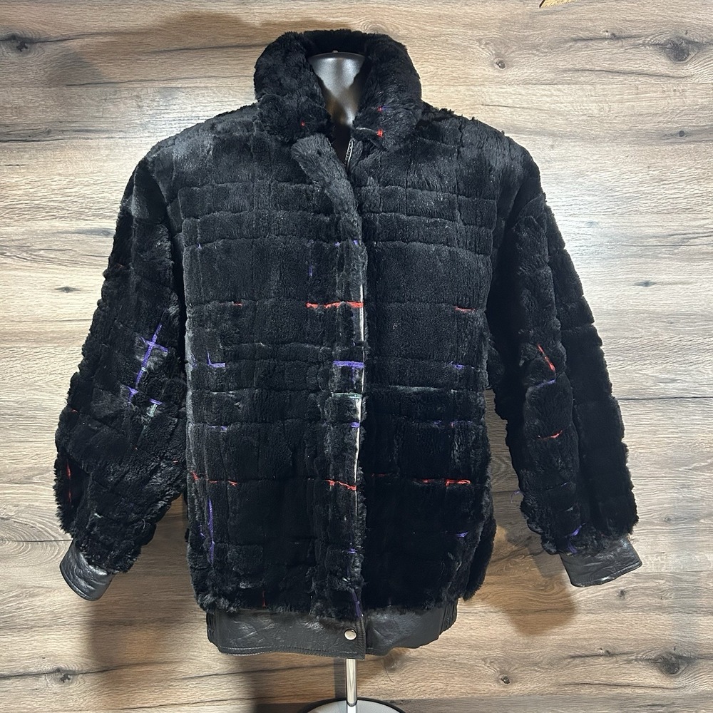 Vintage 100% Pure Rabbit Fur Coat Black Jacket Mens Size Small rare, one of one